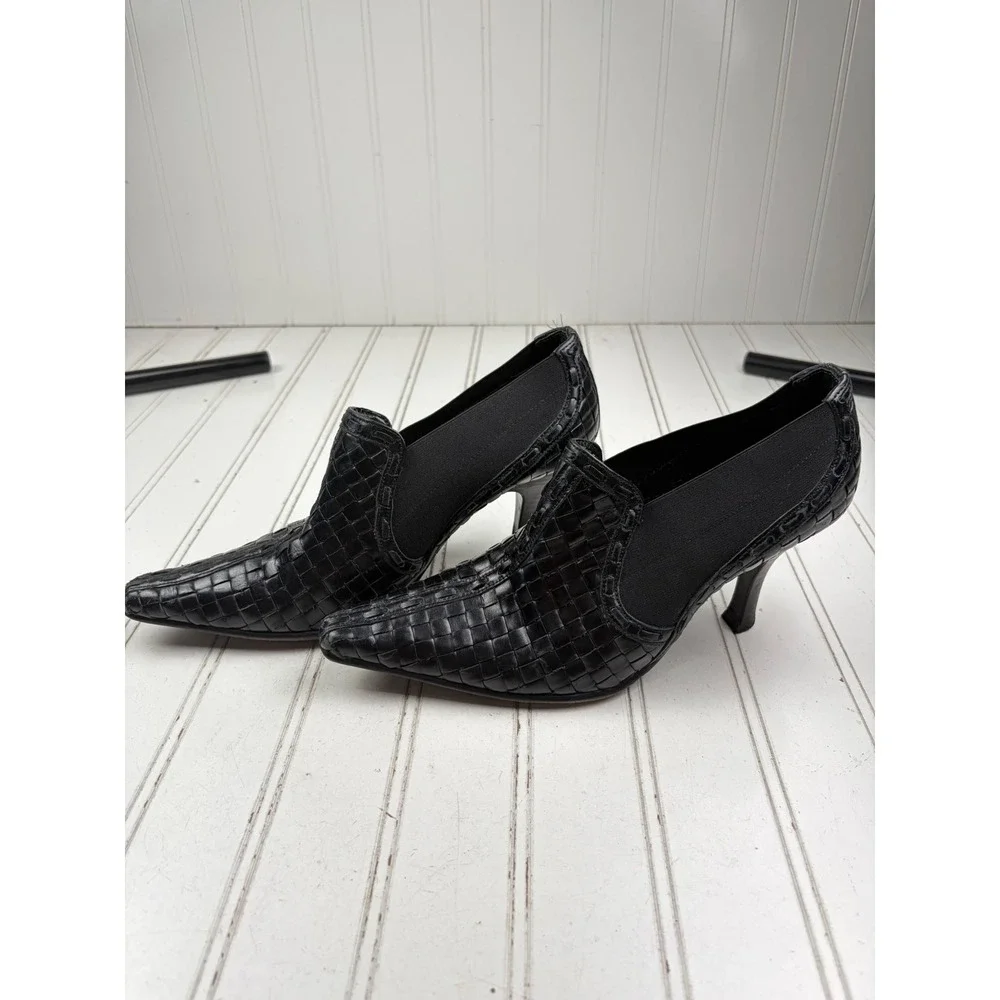 Donald J. Pliner Vintage Y2K Black Woven Leather Ankle Boots Women's Size 6M
